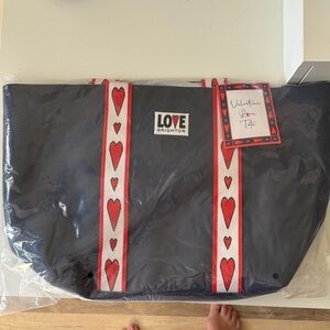Brighton Navy Tote with Red Heart Strap Accents-“Velveteen Love Tote”